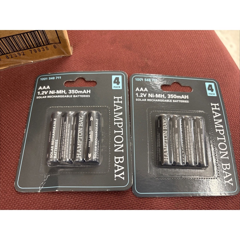 Hampton Bay AAA 350mAH Solar Rechargeable Batteries - New - 2 4-packs